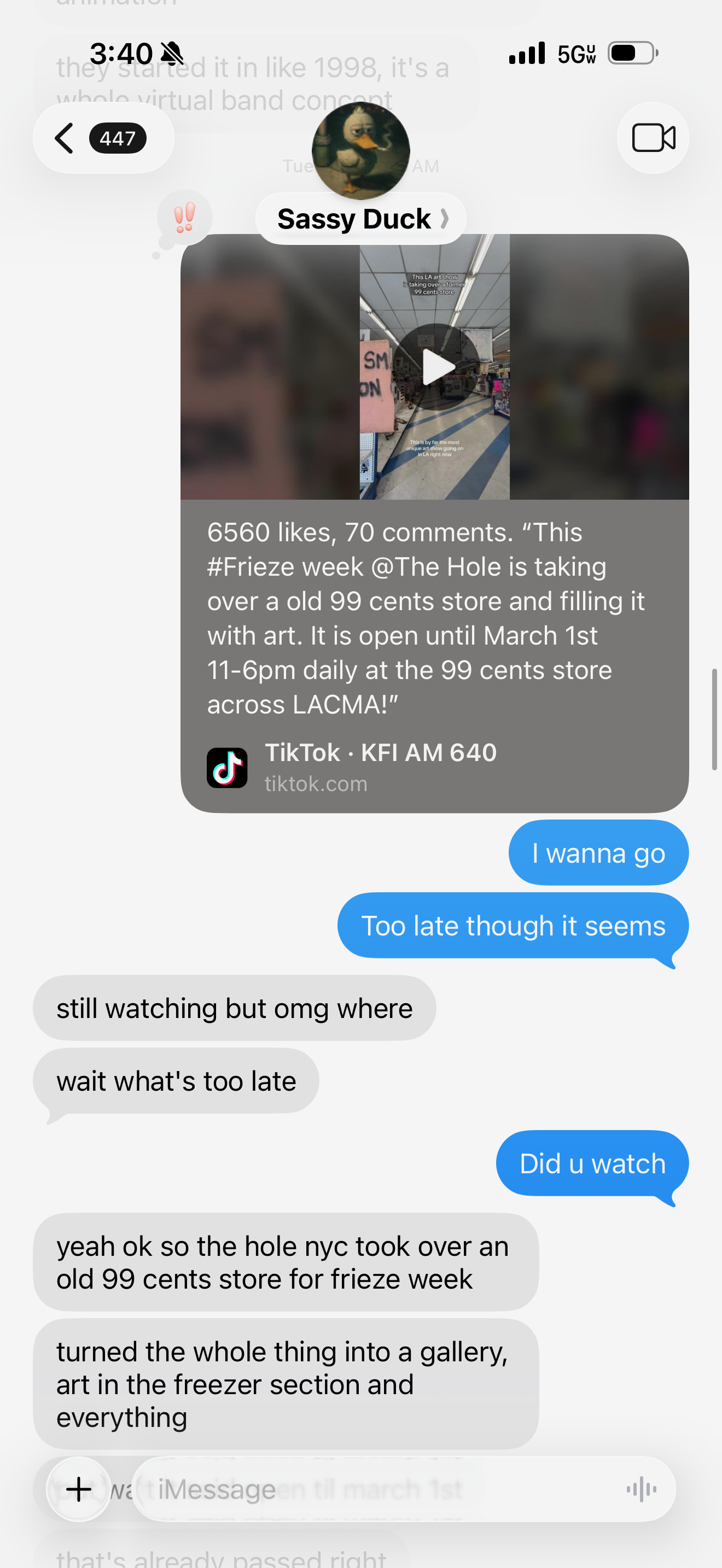 iMessage conversation with Sassy Duck